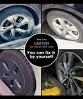 Multiple car wheels showing curb rash, highlighting the benefits of Heavy Duty Silver Wheel Repair Touch Up Paint Kit That Eases Off Stubborn Curb Rash And Road Scuffs Fast While Sealing Aluminum Rims Against Rust So Your Ride Stays Mint.