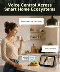 5 In 1 Smart Lock With Built In Camera And Doorbell, Keyless Entry Deadbolt, Wifi Enabled Electronic Lock For Home, Fingerprint Passcode Card Remote App Control, Rock Solid No Stress Security For Daily Grind, woman using smart device in kitchen
