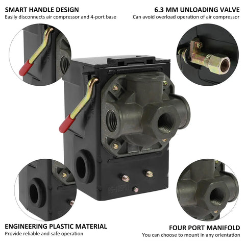 Tough As Nails Air Compressor Pressure Switch Drop In Replacement with smart handle design and 6.3 mm unloader valve.