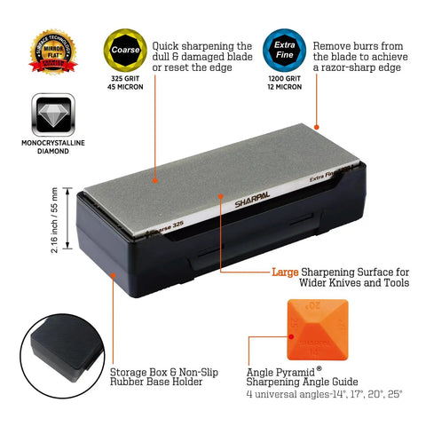 Double Sided Diamond Sharpening Stone With Coarse 325 Grit And Extra Fine 1200 Grit For Fast Edge Setting, Non Slip Base And Angle Guide