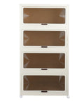 Super Roomy Foldable Storage Boxes With Open Front Stackable Fabric Organizers For Clutter Free Living, white and brown, four-tier design.