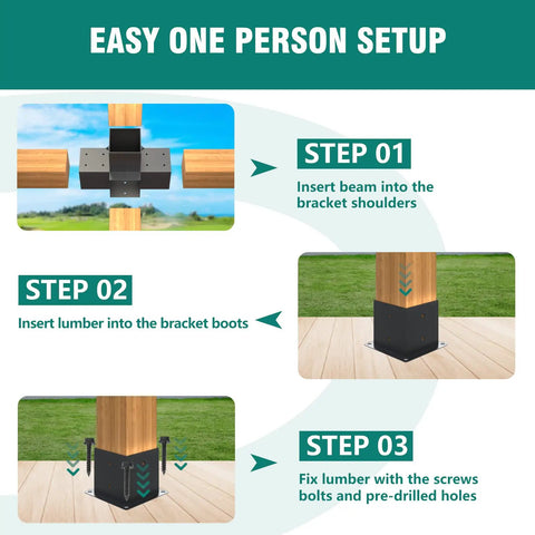 Two Pack 4x4 Pergola Brackets Kit With Four Way T Brackets And Corner Bracket For Gazebos And Sheds Post Base For 3.5x3.5 Inch Wood Beams Patio Sunshade Mount Holes