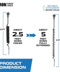 Super Heavy Duty Coiled Extension Cord Retracting Power Cable 5 Foot Black Flat Plug dimensions coiled and extended length