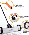 18 Inch Magnetic Sweeper With 26 Lbs Pull Rolling Wheels And Telescoping Extension Handle For Quick Debris Release Heavy Duty Metal Pickup Tool