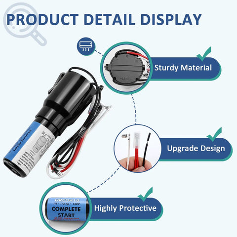 Tough As Nails Three In One Hard Start Capacitor Kit For Refrigerator Compressors With No Sweat Plug And Play Wiring Harness, featuring clear labeling and durable construction.