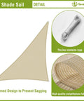 Right Triangle Beige Shade Sail 8x8x11.3 Ft Air Permeable HDPE Shade Cloth with accessories and fabric texture shown
