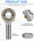 Premium Rod End Bearing Featuring 5/8 Inch Bore And 5/8-18 Right Hand Thread Galvanized Steel Joint measuring 3.39 inches.