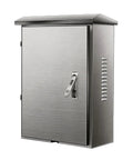 Lockable EV Charger Box Featuring 304 Stainless Steel For All Weather Outdoor Protection And Secure Electric Vehicle Charging With A Knockout Brushed Finish built tough for home or office setups, showing front view with lock.