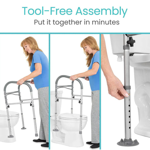 Heavy Duty Folding Toilet Safety Rail Rust Proof Bathroom Assist Bar For Seniors And Weak Knees Fsa Hsa Approved Home Upgrade Corrosion Free Steel Build Built To Last Fold Flat Wall Mount Solid Daily Stability Support with tool-free assembly.