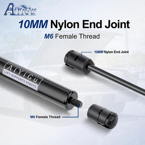 Premium Heavy Duty Rear Window Shock Struts For 1997 To 2006 Jeep Wrangler Tj Hard Top Replacement Lift Support Gas Springs showing nylon end joint and female thread.