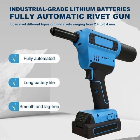 No Sweat Heavy Duty Cordless Electric Rivet Gun Featuring Brushless Motor And Reliable Battery For Quiet Operation Hassle Free Handling And Pro Performance On Every Job, blue automatic rivet gun with lithium battery