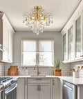 Crystal Chandelier Flush Mount Ceiling Light With Sparkling Glass Crystals Glam Gold Finish Modern Fixture in a kitchen