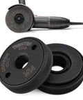 Five Eighths Inch Eleven UNC Threads Angle Grinder Flange Nut For Four And A Half And Five Inch Grinders Handy Quick Change Locking Nut You Can Install By Hand No Wrench Needed Metal Knurled Arbor Nut M14 Compatible Replacement showing close-up of knurled nut next to angle grinder