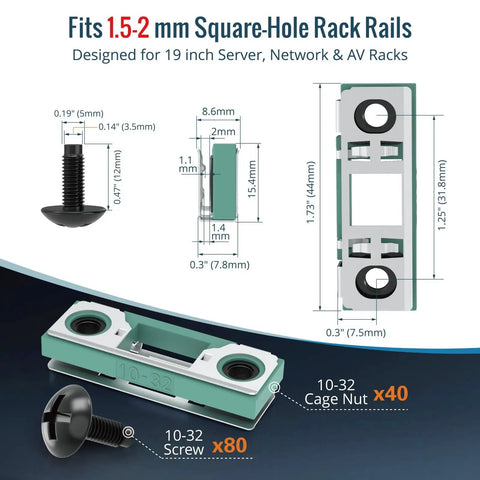 Dead Simple Smart Push In 10 32 Cage Nuts And Rack Screws With Forty Nuts Plus Eighty Bolts Fits One Point Five To Two Mm Square Hole Rails