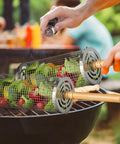 Outdoor Grill Baskets Set 2 Pack Stainless Steel Grillin Baskets With Long Wooden Handles grilling vegetables on barbecue