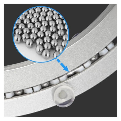 Close-up of 36 Inch Heavy Duty Lazy Susan Hardware Featuring Premium Aluminum Swivel Turntable Bearing with steel balls.