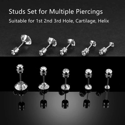 Dainty Titanium Surgical Steel Cz Stud Earrings Multipack Hypoallergenic 316L Nickel Free Screw Back Studs Built For Sensitive Ears Lobe Cartilage Helix showcasing multiple styles.
