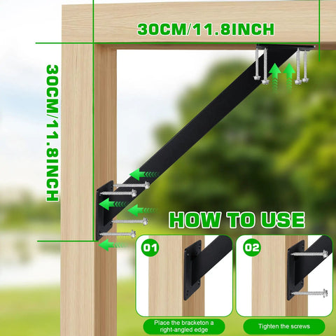 4 Piece 45 Degree Angle Support Bracket Kit For Pergola Inside Mount Corner Brace Black Heavy Duty Wood Support For Terrace Cabin Elevated Deck No Cutting Required Easy Install
