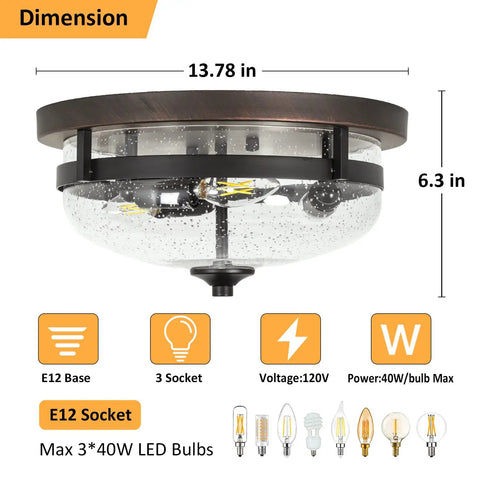 Three Light Flush Mount Ceiling Light Dope Industrial Farmhouse Fixture With Seeded Glass Shade In Bronze Finish 15 Inch