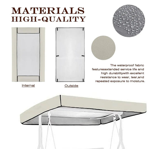 Beefed Up Outdoor Swing Canopy Replacement Cover Waterproof Top material details in beige, showing internal and external views