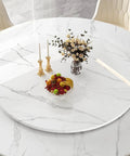 Smooth Operator Lazy Susan Serving Tray For Dining Tables Big 43 Inch Round Marble White Striped Turntable on elegant dining table with fruits.