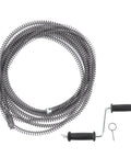 Heavy Duty 16 MM Drain Auger Cable For Drill Powered Plumbing Snake with handle, coiled cable, and cleaning tool for pipes.
