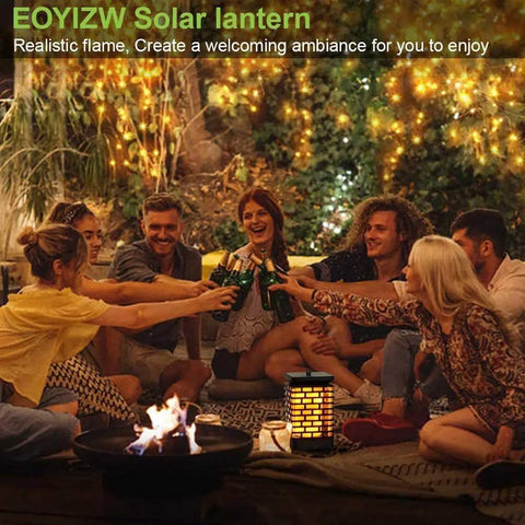 Two Pack Solar Lanterns With Realistic Dancing Flame 99 LED Outdoor Lights For Garden Patio Yard Deck IP65 Waterproof