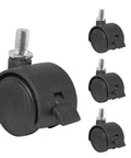 4Pcs 1 Inch Plastic Caster Wheels with Swivel M8 X 13mm Stem, Black Nylon and Metal Construction, 30mm Wheel Diameter, Each Caster with Locking Brake