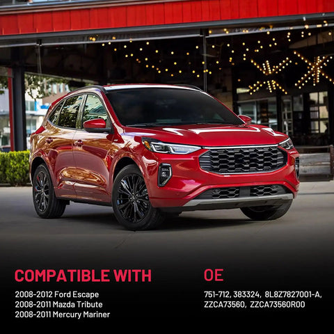 Red SUV compatible with 2008-2012 Ford Escape, 2008-2011 Mazda Tribute, 2008-2011 Mercury Mariner displayed in front of a building.
