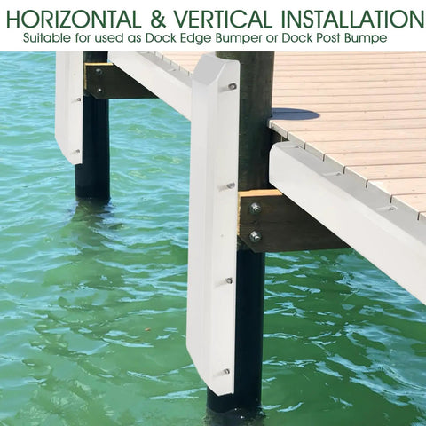 Marine Grade Boat Dock Bumpers For Edge And Piling Posts Dock Fenders installed on dock edge and piling post, white, 48 inch