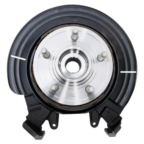 Heavy Duty Steel Rear Wheel Bearing And Hub Assembly With Suspension Knuckle Pair Driver Side And Passenger Side view of hub and knuckle.