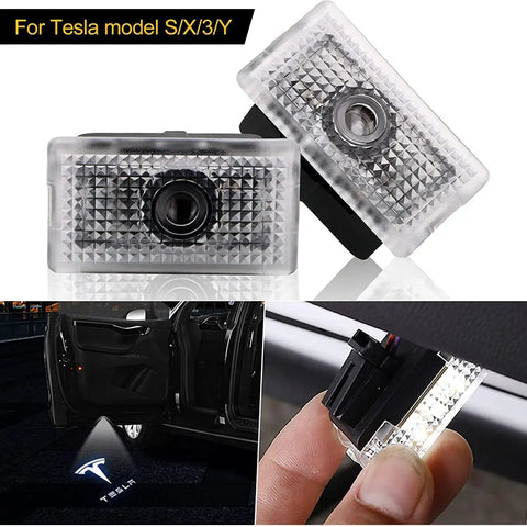 Tesla Model Door Logo Projector Lights 4 Pack LED Puddle Welcome Lamps For Model S 3 X Y Ghost Shadow Car Door Lights