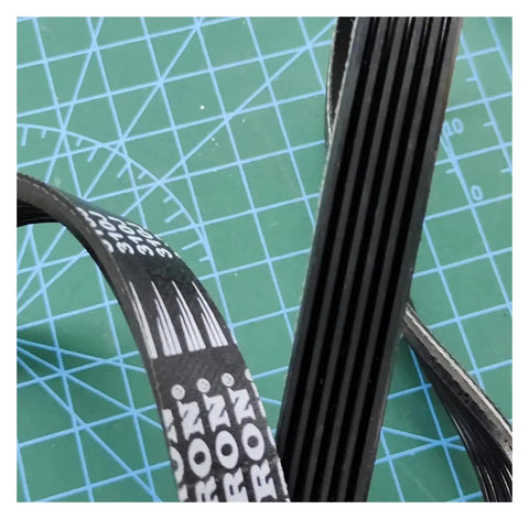 Straight Up Badass Heavy Duty Ribbed Drive Belt Replacement For Treadmill Planer Embroidery Machine And Tire Balancer Featuring Five Groove Design With Slip Resistant Rubber Grip Two Pack showing textured rubber grooves.