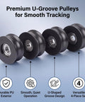 Precision Engineered Top Shelf PU Bearing Pulley Wheels 4 Pack Hella Durable U Groove Nylon Rollers Smooth Gliding Patio Door Hardware Replacement Set, showing four U-groove pulleys with durable PU exterior.