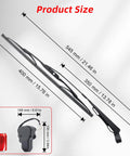 Product size diagram of the Badass 165 Degree UTV Windshield Wiper Kit With Reinforced Metal Arm And Tough Rubber Blade.