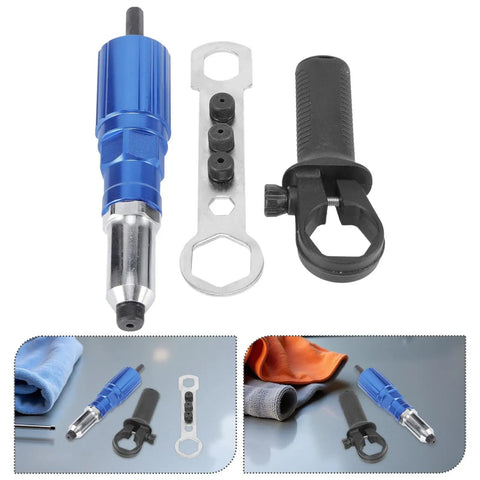 Electric Rivet Nut Tool Adapter Kit with aluminum alloy converter head and plastic case for metalwork and furniture assembly