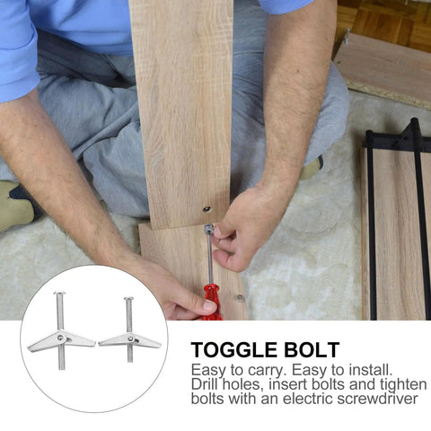 Person installing wood panels using Heavy Duty Drywall Toggle Bolts Kit With Wing Nuts M5 M6 Iron Expansion Screws 20 Pack.