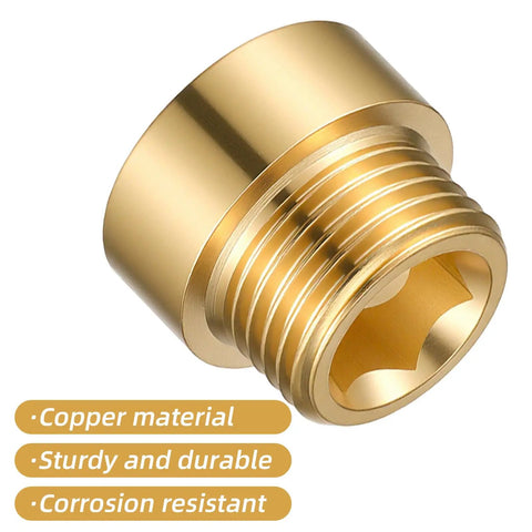 Close-up of brass shower head extension arm fitting, G1/2 male to female, corrosion-resistant, 20mm length with copper material details.