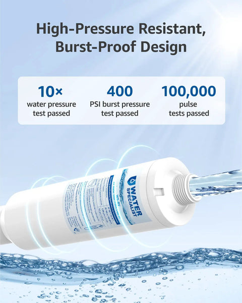 Top Shelf NSF Certified RV Inline Water Filter For Campers And Garden Hoses To Eliminate Chlorine And Funky Taste with burst-proof design.