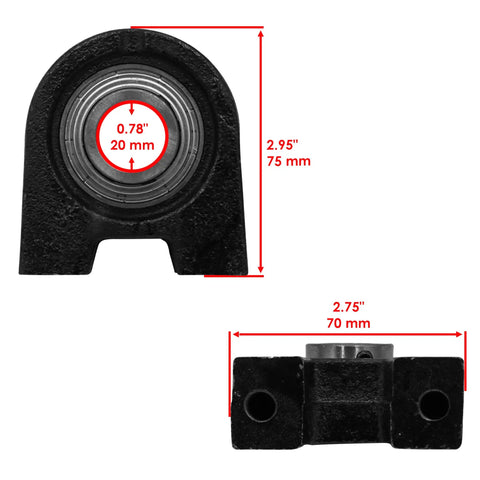 Heavy Duty Universal Driveshaft Bearing For John Deere Gator UTV showing dimensions 2.95" height and 2.75" width.