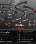 Drop Dead Reliable 13 Piece Front Suspension Overhaul Kit Featuring Bulletproof Upper Control Arms And Rock Solid Sway Bar Links For Chevy Silverado And Gmc Yukon parts layout with tie rod ends and control arms.