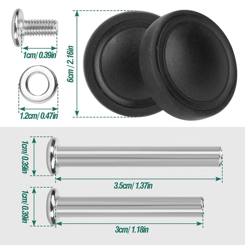 Eight Piece Sixty Millimeter Double Row Luggage Replacement Wheels With Premium Rubber Casters And Ball Bearings For Ride Like Butter Smooth Rolling Heavy Duty Suitcase Fix Kit Hassle Free Weekend Upgrade includes black rubber casters and metal rods.