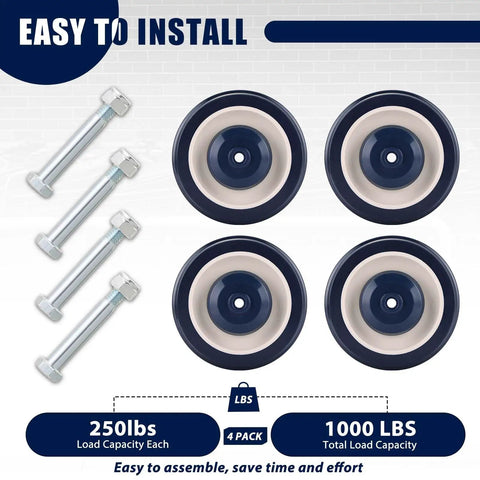 Heavy Duty 5 Inch Shopping Cart Wheels 4 Pack Blue TPU Replacement Casters Roll Sweet and Smooth with Tough as Nails Build 5/16 Bore and 250 Lb Load per Wheel
