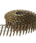 Close-up of One And A Quarter Inch Pneumatic Roofing Nails 7,200 Count Electro Galvanized Full Round Head on wire coil