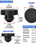 Heavy Duty Rubber Vibration Knockout Feet For Rattling Commercial Vacuum Pumps With Tight Squeeze Push Fit Half Inch Stem And Silent Running Performance Solid 12 Piece Replacement Set dimensions and specifications