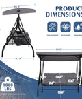 Dimensions of 3 Seat Outdoor Porch Swing With Adjustable Canopy And Convertible Bed included in product diagram.