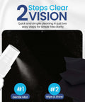 Purity Eyeglass Lens Cleaner Kit front view: spray bottle releasing mist onto a tablet screen with microfiber cloths.