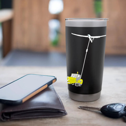 Winch Launch Glider Lover Insulated Stainless Steel Tumbler with glider design on table beside phone and keys