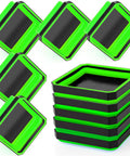 Premium Hustle Ready Collapsible Magnetic Tool Tray 10 Piece Set with green silicone and black holders stacked and arranged.