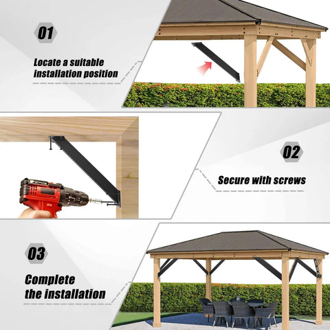 Beefy 45 Degree Angle Support Brackets Kit, 8 Pcs Heavy Duty Steel Pergola Brackets For Wood Posts, Perfect For Pergolas, Gazebos, Patios, Treehouses, All Weather, Powder Coated, Easy Install